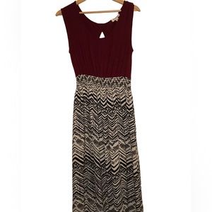 Expresso Burgundy and Cream Maxi Dress Size Large